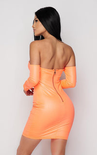 Neon Orange Off The Shoulder Tie Front Dress - SohoGirl.com