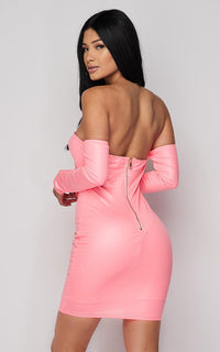 Neon Pink Off The Shoulder Tie Front Dress - SohoGirl.com