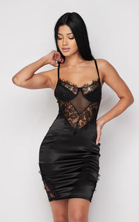 Sleeveless Slip On Silky Lace Dress - Black - SohoGirl.com