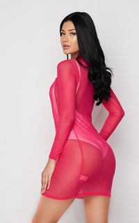Hot Pink Long Sleeve Mesh Cover Up - SohoGirl.com
