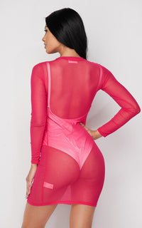 Hot Pink Long Sleeve Mesh Cover Up - SohoGirl.com