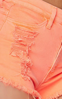 High Waisted Distressed Denim Shorts - Neon Orange - SohoGirl.com