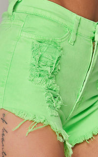 High Waisted Distressed Denim Shorts - Neon Green - SohoGirl.com