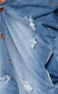 Sleeveless Distressed Button Up Denim Jumpsuit - SohoGirl.com