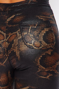 Super High Waisted Stretchy Leather Snake Print Jeans - SohoGirl.com