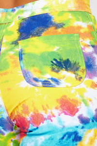 Super High Waisted Tie Dye Skinny Jeans - Yellow/Green Multicolor - SohoGirl.com