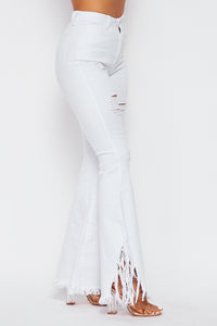 High Waisted Super Distressed Bell Bottom Jeans - White - SohoGirl.com