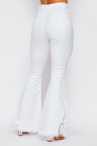 High Waisted Super Distressed Bell Bottom Jeans - White - SohoGirl.com