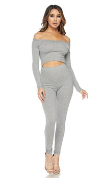 Gray Off the Shoulder Cut Out Jumpsuit - SohoGirl.com