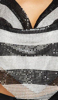 Black and White Striped Rhinestone Chainmail Top - SohoGirl.com