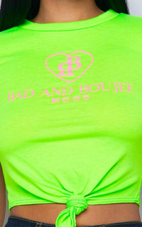 Bad and Boujee Tie Front T-Shirt - Neon Green - SohoGirl.com