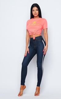 Bad and Boujee Tie Front T-Shirt - Neon Pink - SohoGirl.com