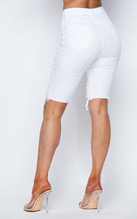 Vibrant Distressed Bermuda Shorts - White - SohoGirl.com