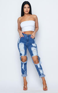 Vibrant Boyfriend Distressed Denim Jeans - SohoGirl.com