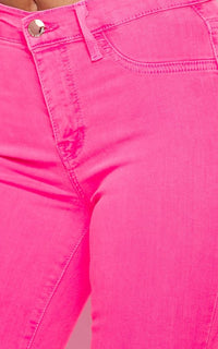 Vibrant Knee Slit High Rise Jeans in Neon Pink - SohoGirl.com
