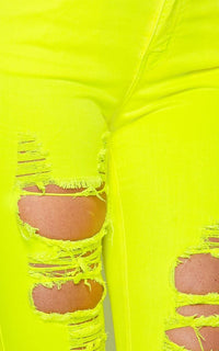 Distressed Ankle High Waisted Skinny Jeans - Neon Yellow - SohoGirl.com