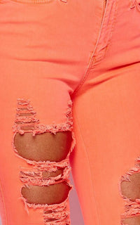 Distressed Ankle High Waisted Skinny Jeans - Neon Orange - SohoGirl.com