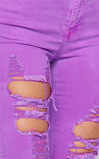 Distressed Ankle High Waisted Skinny Jeans - Neon Purple - SohoGirl.com