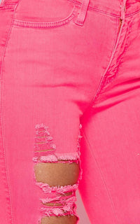 Distressed Ankle High Waisted Skinny Jeans - Neon Pink - SohoGirl.com