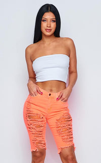 Vibrant Neon Distressed Bermuda Shorts - Neon Orange - SohoGirl.com