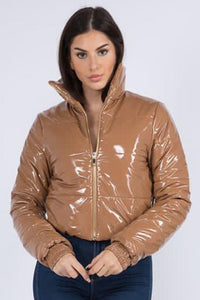 Cropped Puffer Jacket in Mocha - SohoGirl.com