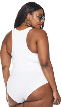 Plus Size White Racerback Tank Bodysuit - SohoGirl.com