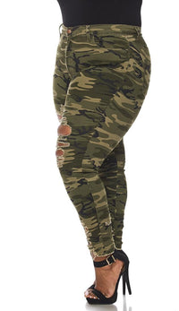 Plus Size Camouflage High Waisted Distressed Skinny Jeans - SohoGirl.com