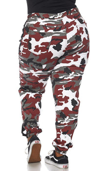 Plus Size Drawstring Camouflage Side Stripe Cargo Pants - Burgundy - SohoGirl.com