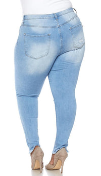 Plus Size High Waisted Distressed Jeans in Light Wash - SohoGirl.com