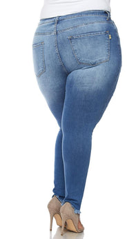 Plus Size High Waisted Distressed Jeans in Dark Wash - SohoGirl.com
