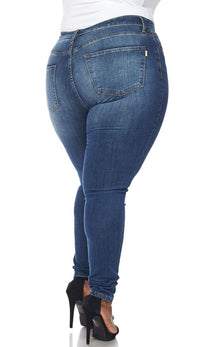 Plus Size Classic High Waisted Skinny Jeans in Dark Denim - SohoGirl.com