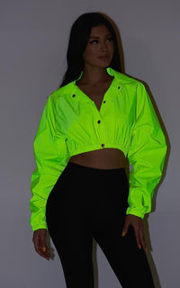 Neon Green Reflective Cropped Windbreaker Jacket - SohoGirl.com