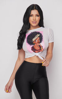 Pearl Afro Tie Front Mesh T-shirt - White - SohoGirl.com