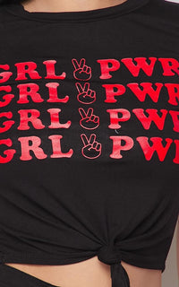 Girl Power Tie Front Short Sleeve T-shirt - Black - SohoGirl.com
