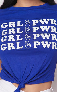 Girl Power Tie Front Short Sleeve T-shirt - Royal Blue - SohoGirl.com