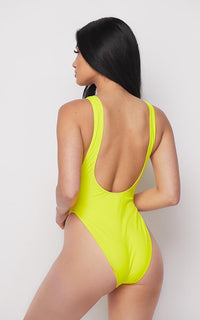 Open Side High Cut One Piece Swimsuit - Yellow - SohoGirl.com