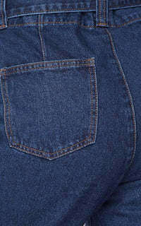 Belted Front Tie Denim Mom Jeans in Dark Denim - SohoGirl.com