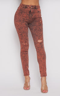 Acid Wash Slightly Ripped Stretchy Skinny Jeans - Orange - SohoGirl.com