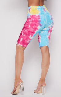 Vibrant Distressed Bermuda Shorts - Sunset Tie-Dye - SohoGirl.com