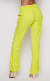 Linen Beaded Drawstring Wide Leg Pants - Yellow - SohoGirl.com