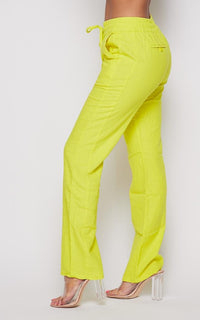 Linen Gold Drawstring Wide Leg Pants - Yellow - SohoGirl.com