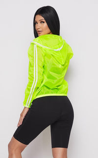Translucent Two Stripe Zip-Up Jacket- Neon Green - SohoGirl.com