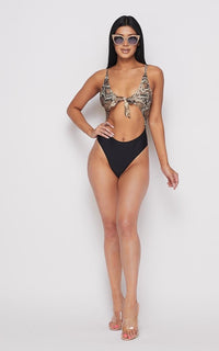 Snakeskin Print Cut-Out One Piece Swimsuit - SohoGirl.com