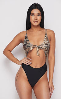 Snakeskin Print Cut-Out One Piece Swimsuit - SohoGirl.com