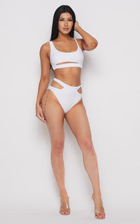 Cut-Out Two Piece Bikini Sport Set - White - SohoGirl.com