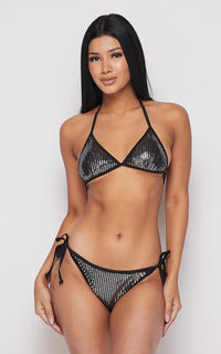 Sequin Two Piece Triangle Bikini Set - Black - SohoGirl.com