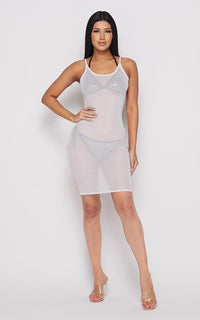 Spaghetti Strap Mesh Cover Up Dress - White - SohoGirl.com