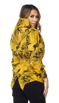 Yellow Camouflage Draped Hooded Jacket - SohoGirl.com