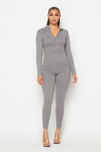 Front Zip-Up Jumpsuit in Gray - SohoGirl.com