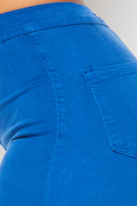 Vibrant Ripped Knee Super Flare Jeans - Royal Blue - SohoGirl.com